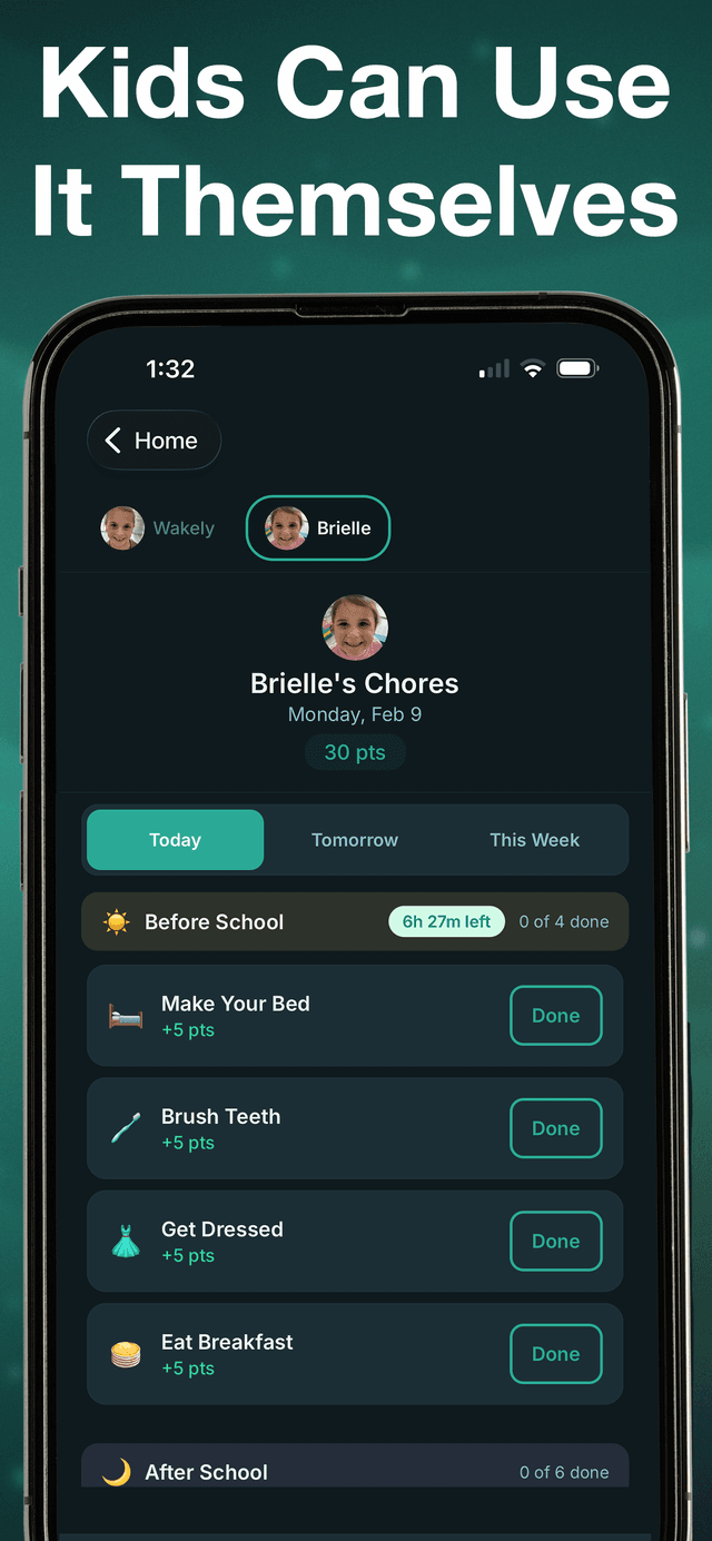 Chores Hero iPhone app — simple chore navigation with daily task list organized by time of day