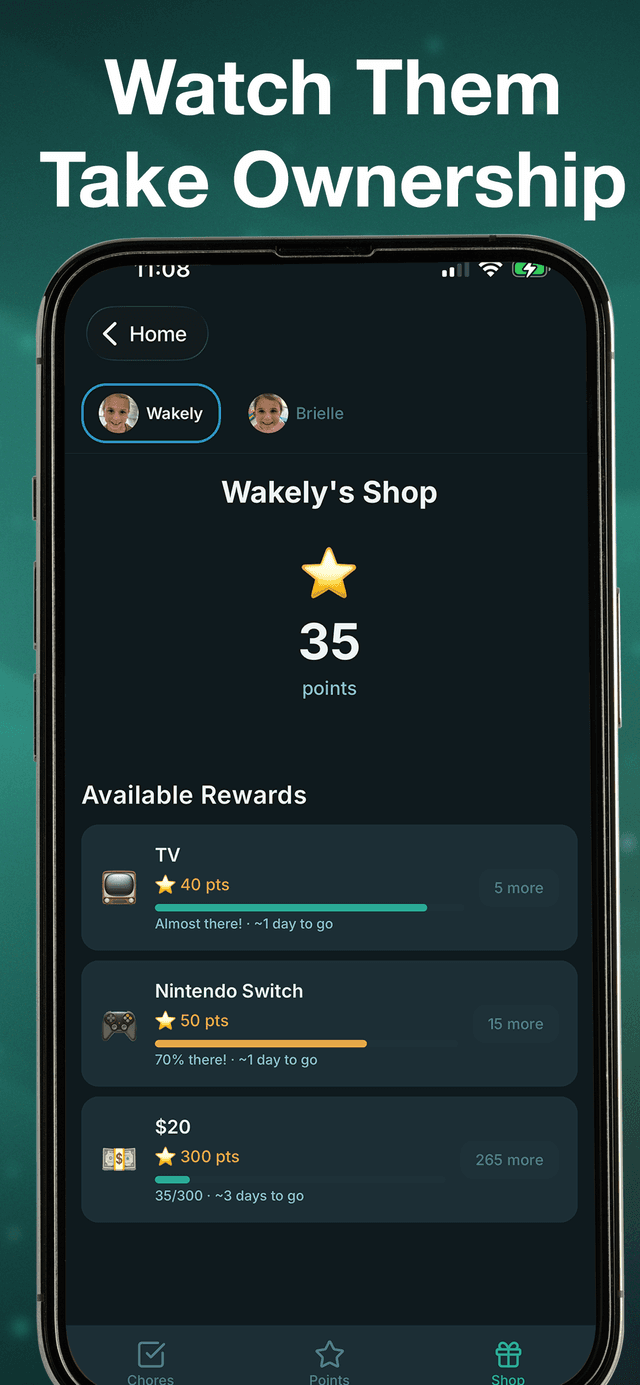 Chores Hero iPhone app — kids rewards shop where children redeem earned points